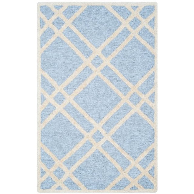 Safavieh Cambridge Collection CAM142A Handmade Moroccan Geometric Light Blue and Ivory Premium Wool Area Rug (5' x 8')