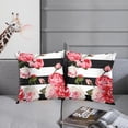 thumbnail image 5 of Set of 2 Floral Throw Pillow Covers Colorful Peony and Roses Black and White Stripes Flowered Pink Abstract Decorative Pillow Case Home Decor Square 18" x 18" Pillowcase, 5 of 6