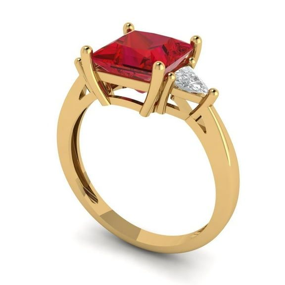 2.32 ct Princess Cut Simulated Pink Tourmaline Three-Stone Engagement Ring for Women in 14K Yellow Gold