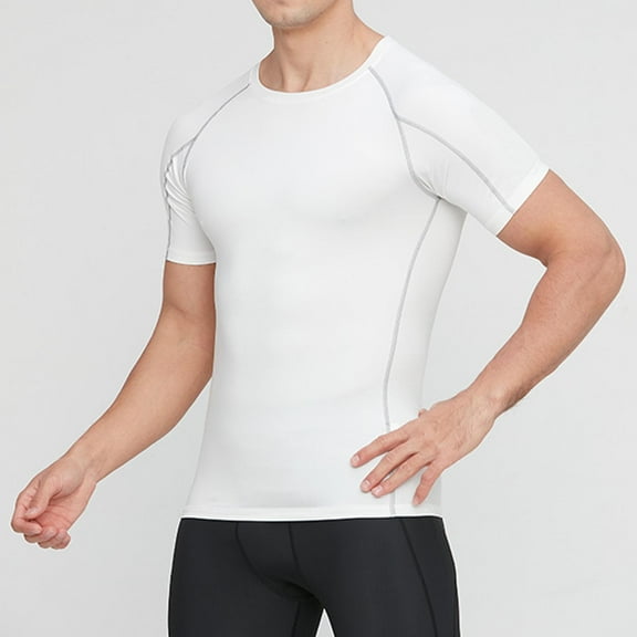 Lydiaunistar Men Summer Shirts Short Sleeve Elastic Stretch Fit Round Neck Polyester Spandex Top for Casual Daily Wear Exercise Fitness White XL