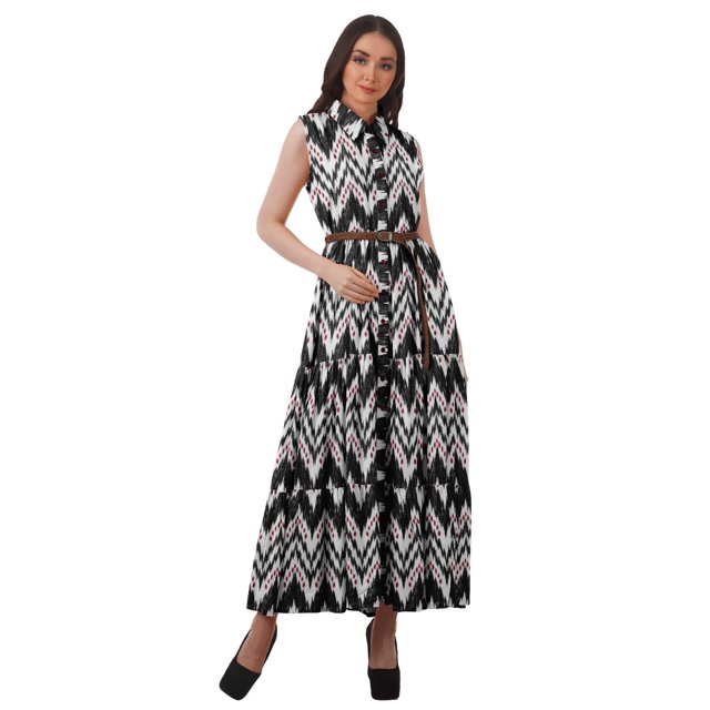 Moomaya Robes à Étages en Rayonne pour Femmes Imprimées Col Classique Robe-Chemise Femmes