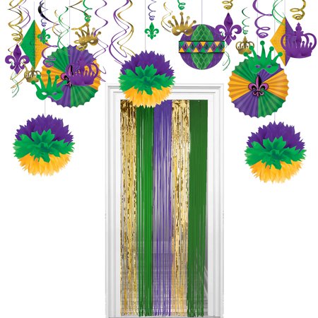 Party City Mardi Gras Decorating Kit 17 Pieces Includes Hanging