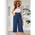thumbnail image 2 of SHOWMALL Womens Plus Wide Leg Pants High Waisted Palazzo Pants Navy Blue 4X Belted Lightweight Work Pants Lose Trousers with Pockets, 2 of 9