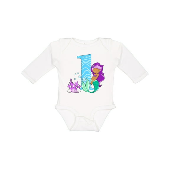 Inktastic First Birthday Mermaid Girls Long Sleeve Baby Bodysuit