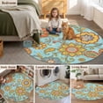 thumbnail image 5 of Turquoise Boho Floral Round Area Rug 4Ft Washable Circle Rugs for Bedroom Dining Room, Vintage Abstract Art Ethnic Flowers Non-Slip Carpet Floor Mats Indoor Outdoor Carpet Runner Aesthetic Home Decor, 5 of 8