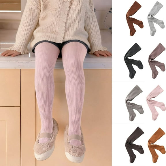 Cethrio Girls Cotton Tights, Stretch Dancing Soft Elastic Waist Leggings for Girl Coffee Size 0-8T