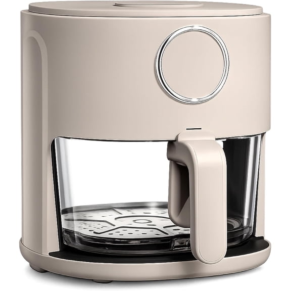 COOK WITH COLOR Air Fryer, Glass Basket, 4Qt, 1200W with 6 Presets, Sand
