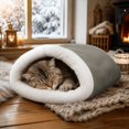 thumbnail image 4 of Semi Enclosed Extra Thick Warm Cat Bed, Soft Cozy Sleeping Cave for Indoor Cats Winter Rest, 4 of 4