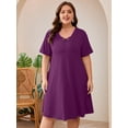 thumbnail image 6 of SHOWMALL Plus Size Short Sleeve Summer Dress for Women, Trendy Cross Strappy Neckline Dress with Pockets, Purple 5X Lightweight Vacation Beach Dress, 6 of 8