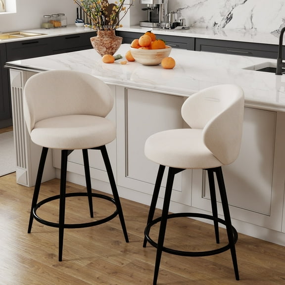 Rongbuk 360° Swivel Modern Bar Stool Set of 2, 26" Upholstered Counter Height Bar Stools with Wingback, Soft Linen Fabric, Counter Chairs with Arm for Home Bar or Kitchen Island