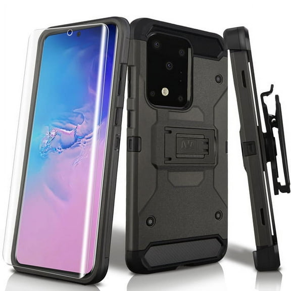 Samsung Galaxy S20 ULTRA (6.9") Phone Case Tuff Hybrid Kinetic Armor Rugged TPU Dual Layer Hard Protective Combo Swivel Belt Clip Holster   Screen Protector GRAY Cover for Samsung Galaxy S20 Ultra 5G