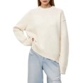 thumbnail image 3 of Women'S Sweater Crew Neck Long Sleeve Pullover Loose Fit Soft Knit Ribbed Hem Fall Winter Outfit Milky One size, 3 of 10