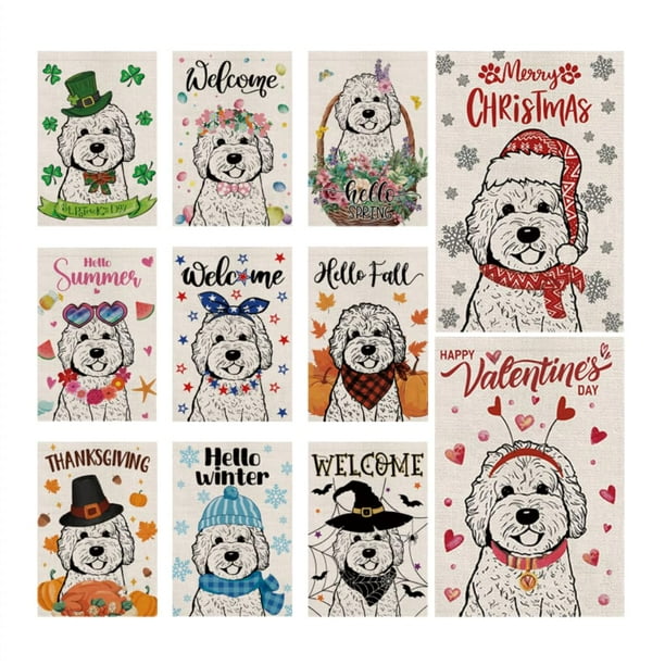 Banderines de Jardín GPGHE Golden Doodle Set Doble Cara 32x46 cm