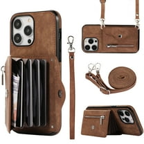 Dteck Crossbody Wallet Case for iPhone 11 Pro, RFID Blocking PU Leather Zipper Handbag Purse Flip Cover, Kickstand Folio Case with Card Slots Wrist Strap Lanyard,Brown