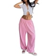 thumbnail image 3 of Women'S Wide Leg Sweatpants Baggy Straight Leg Sweat Pants with Pockets Pink M, 3 of 9