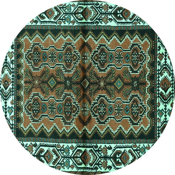 Ahgly Company Indoor Round Persian Turquoise Blue Traditional Area Rugs, 7' Round