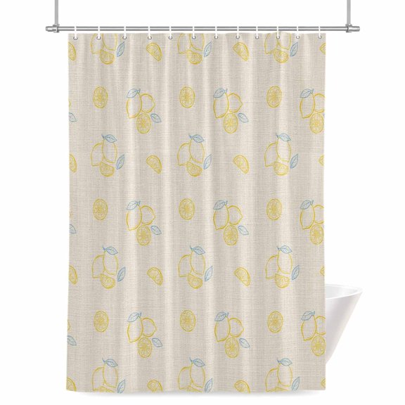 Cartoon Lemons Shower Curtain, 48" x 72", Summer Fruit Leaf Pastoral Plant Retro Linen Waterproof Bathroom Curtain Washable Shower Curtain Set with 12 Hooks