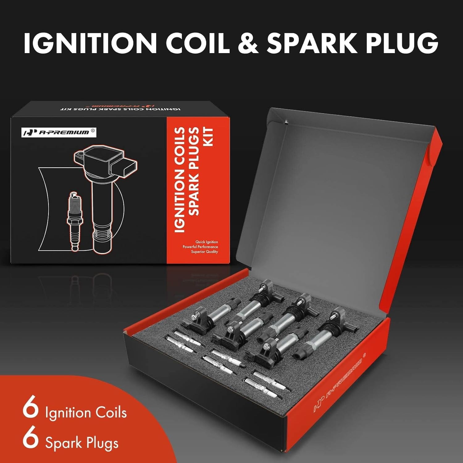 A-Premium Ignition Coils and Spark Plugs Kits Compatible with Chevrolet Equinox, Malibu, Traverse, Impala, Camaro, Colorado & GMC Acadia, Canyon & Buick LaCrosse, Enclave & Cadillac SRX, CTS 6-PC Set