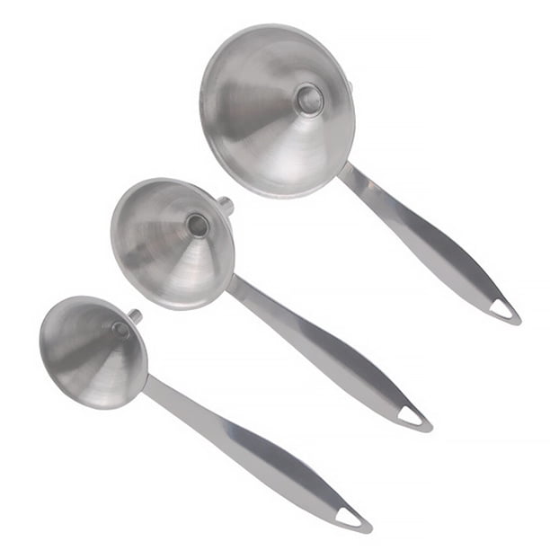 Cateissary Juego de embudos de cocina de acero inoxidable de 3 uds., embudos de cocina con mango alargado para llenar botellas, especias, Astilla