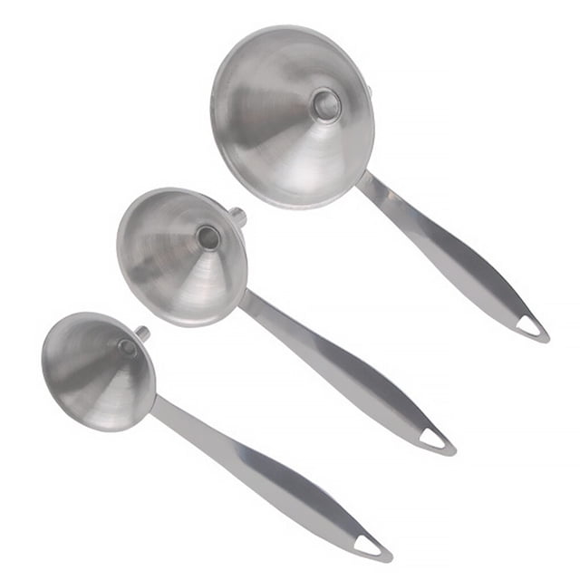 facefd 3Pcs Stainless Steel Kitchen Funnels Set with Handle for Filling Bottles Spices Ingredients Essential Oil, Silver