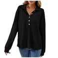 thumbnail image 1 of YFELWZ Chemise à Col en V pour Femmes Grande Taille, Manches Longues, Ample, Mode, Décontractée, Noire m, 1 of 8