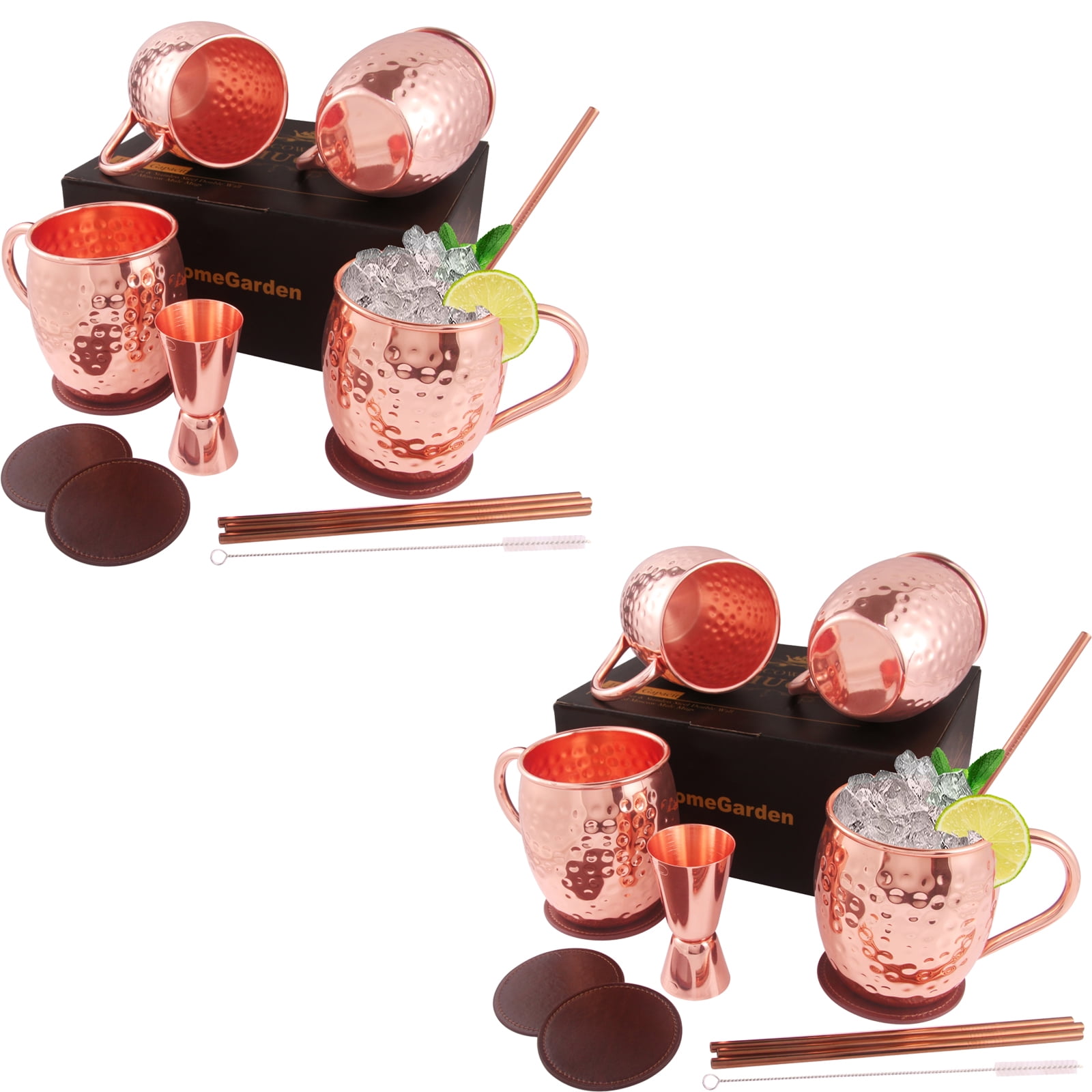 Yooreka Gift Set Moscow Mule Mugs Set Of 4 16 oz Solid Cooper, 100% Pure  Copper Cups HANDCRAFTED,BONUS 4 Straws, 4 Wood Coasters, Stirring Spoon,  Shot