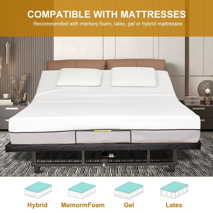 Mintazer Queen Size Adjustable Bed Base Frame with Head & Foot Incline, Wireless Remote Control Ergonomic Electric Bed Frame Zero Gravity Quiet Motor, Black