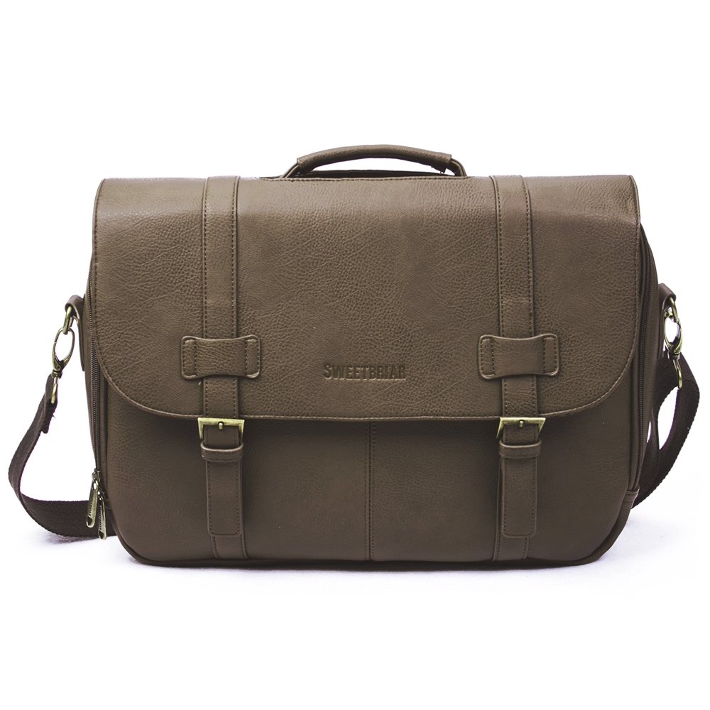 Sweetbriar Classic Laptop Messenger Bag, Brown Vegan Leather