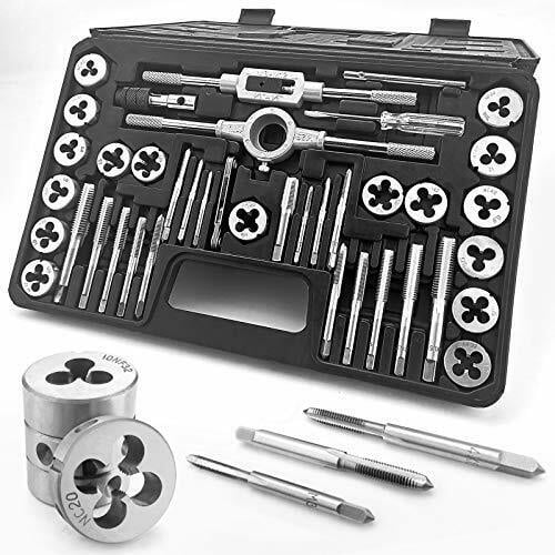 Professional 40Pc Metric Tap and Die Set Kit with Split Dies Wrench & Steel Case 