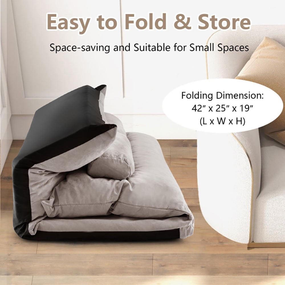 Finihen Sofa Bed, Floor Sofa Bed, Adjustable Floor Sofa Bed with 2 Lumbar Pillows, for Living Room, Bedroom, Gray