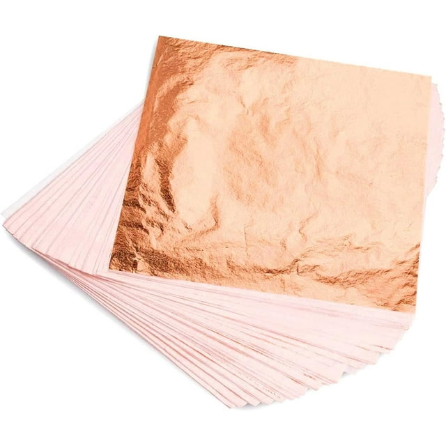 Láminas de cobre - 100 hojas de cobre auténtico de 14 x 14 cm, hoja de oro rosa metalizada para manualidades, bricolaje, pinturas, dorado, muebles, maquillaje y manicura.