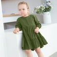 thumbnail image 3 of EnJoCho toddler Kids Dress Baby Girl Linen Long Sleeve Solid Color Casual Dresses Little Children Girl Summer Trendy Dress Outfits Cute Dresses 4-5 Years, 3 of 5