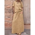 thumbnail image 4 of Summer Skirt Set Women 2 Piece Outfits Short Sleeve Top Elastic Waist Maxi Dress Sets with Pockets Khaki XL, 4 of 8
