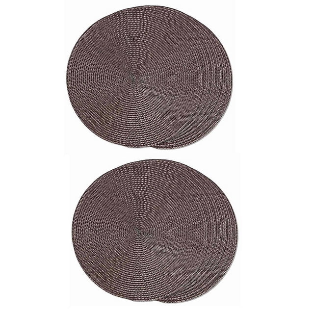 Round Braided Placemats Set of 12 Table Mats for Dining Tables Woven Washable Non-Slip Place Mats 15 Inch(Brown)