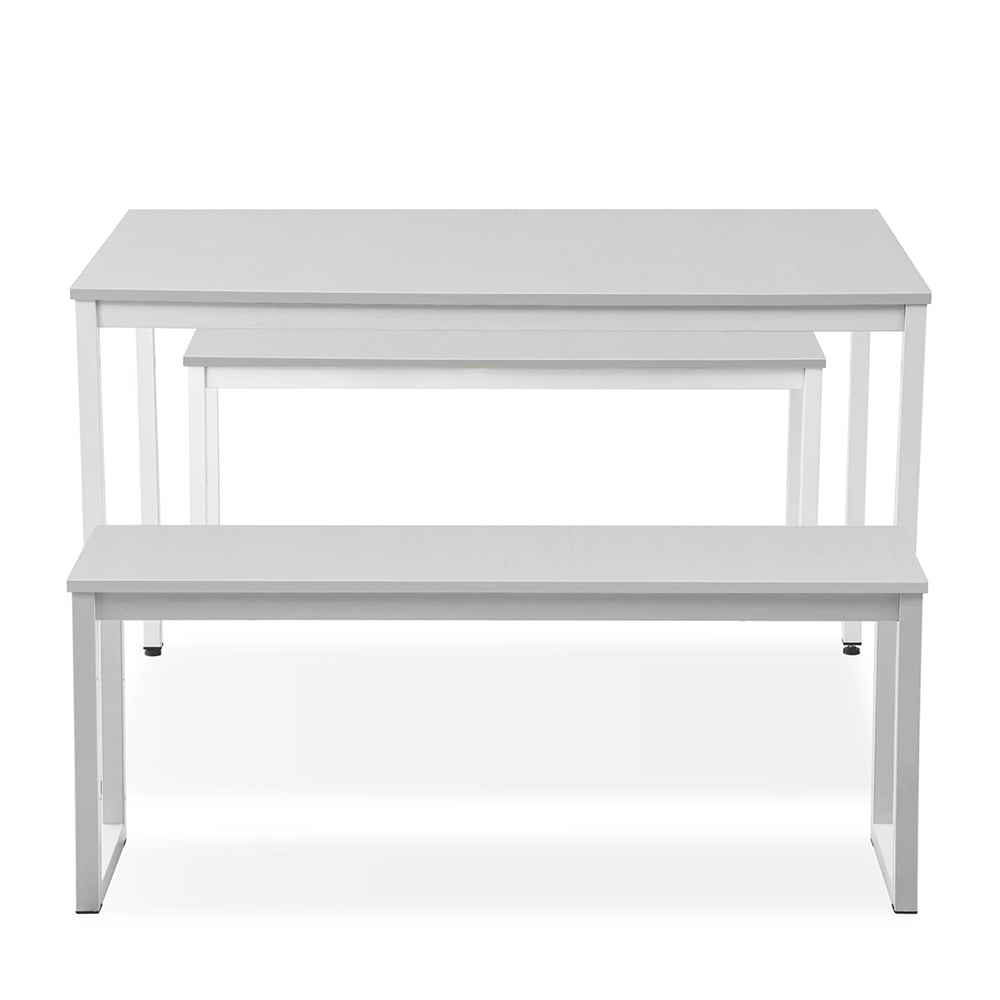 Kepooman 3-Piece Dining Set with 2 Benches, White