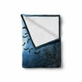 thumbnail image 2 of Halloween Soft Flannel Fleece Blanket, Misty Lake Scene Rusty Wooden Deck Spider Eyeball and Bats with Ominous Skyline, Cozy Plush for Indoor and Outdoor Use, 60" x 80", Blue Brown, by Ambesonne, 2 of 6