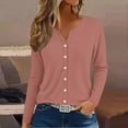 thumbnail image 2 of yunLCZ Basic T Shirts Womens Summer Tops Fashion 2025 V Neck Print Shirts Casual Button Down Long Sleeve Blouses Office Shirts Rose Gold XL, 2 of 4