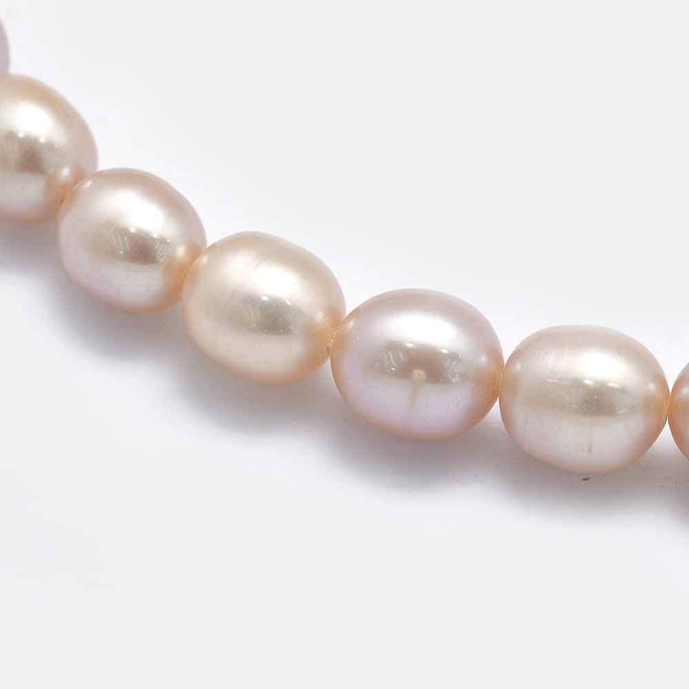 Natural Cultured Freshwater Pearl Beads Strands Oval PeachPuff 6.5~7x5.5~6mm Hole: 0.8mm 44pcs/strand 14.17 inch(36cm)
