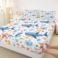 thumbnail image 3 of Manfei Kawaii Whale Fitted Sheet Queen, Watercolor Marine Coral Bedding, Blue, 3 Pieces, 1 Fitted Sheet and 2 Pillowcases, 3 of 6