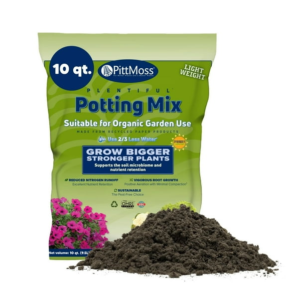 PittMoss Plentiful Organic Potting Mix Soil, 10 Qt, Peat-Free