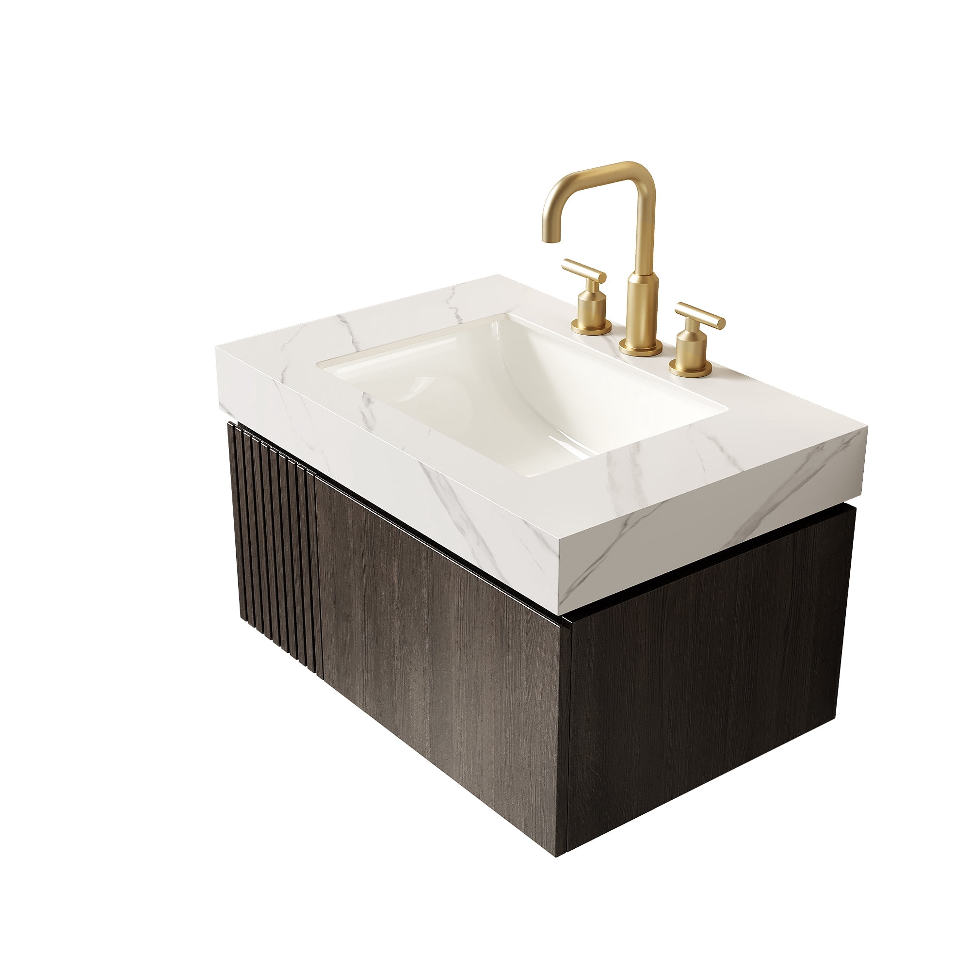 30" MURI Carrara White Sintered Stone Countertop and Undermount Ceramic Basin with Three Standard Pre-drilled Faucet Holes, NO Cabinet, NO Faucet and Sink Cover