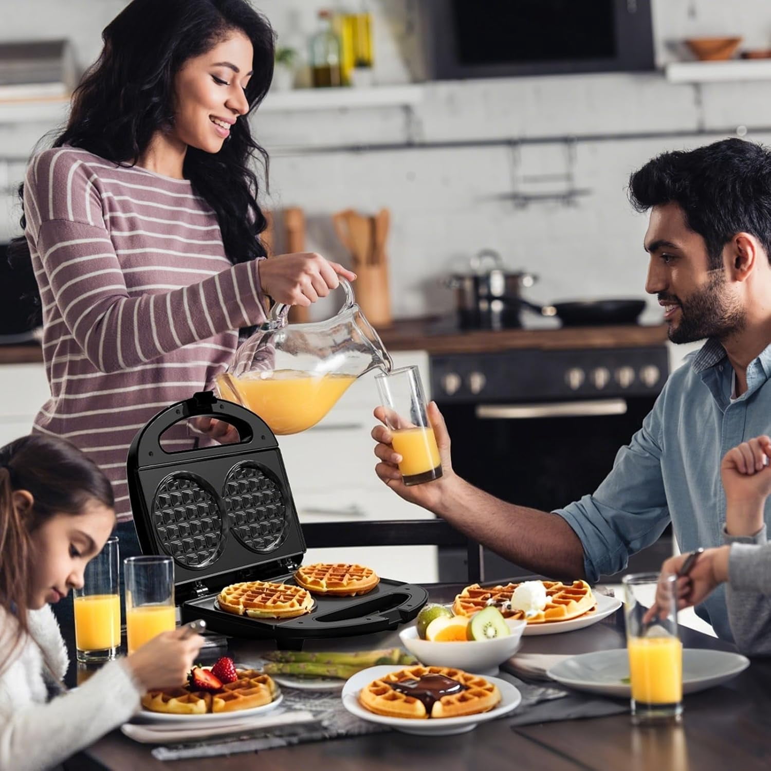 OSTBA Compact Double 4″ Belgian Waffle Maker – 750W Mini Waffle Iron, Nonstick Plates, Cool-Touch Handle, Space-Saving, Perfect for Dorms & Family Brunch