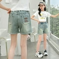 thumbnail image 4 of SNKSDGM Anniversary Girls Denim Shorts Elastic Waist Casual Summer Jorts for Kids Comfortable Stretch Jean Shorts Playful Ripped Hem Design, 4 of 8