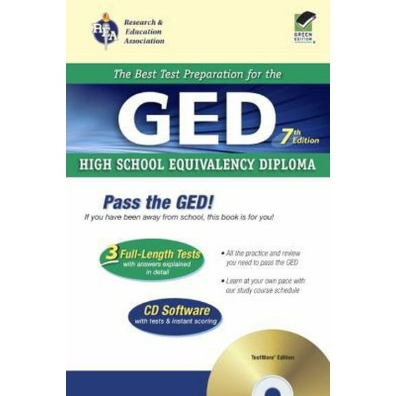 Pre-Owned GED w/ CD-ROM (REA) - The Best Test Prep for the GED: 7th Edition (Paperback) 0738600431 9780738600437