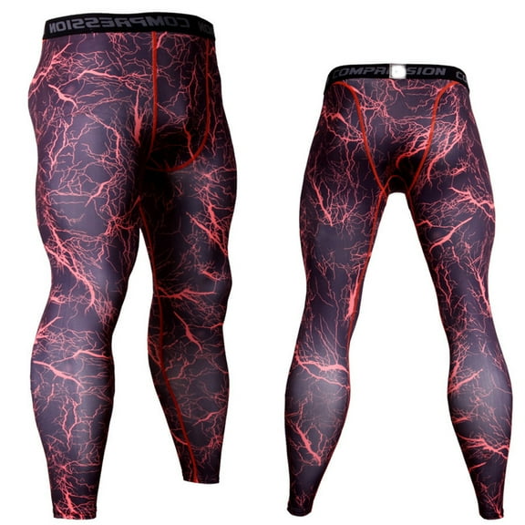 Yaoyar Men's Compression Breathable Fitness Pants Fashion Printed Quick-Drying Tights Yoga Leggings Sports Leggings Workout Trousers Red L