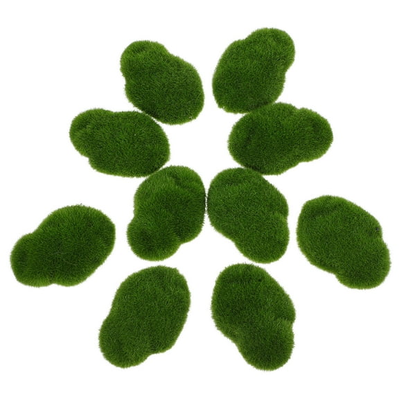 COMPUKAS 10-Pack Realistic Green Moss Pebble for Planter Filler, Indoor Decorative Corners, Plastic Plant Accessories