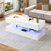 ChVans 39.37" White LED Coffee Table with 2 Storage Drawers, Modern High Gloss Coffee Table with 20 Colors LED Lights & APP Control, 2 Tiers Rectangle Coffee Table Large Living Room Furniture