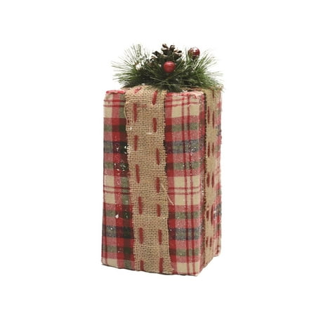 Plate Gift Box - 10 Rectangular Red Brown and Green Plaid Gift Box with Pine Bow Table Top Christmas Decoration
