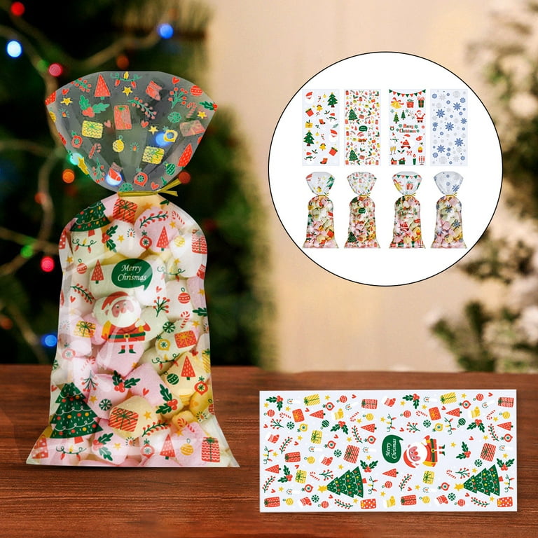 Fairy Candy Treat Bags - 50 Pcs Floral Cellophane Goodie Bags With Gold Twist Ties For Parties