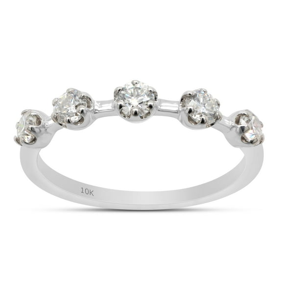 4/9 Ct Round Cut Lab Created Moissanite Diamond Five Stone Engagement Wedding Band Ring In 10K Solid White Gold(G-H Color,VVS1 Clarity,0.45 Cttw)-4